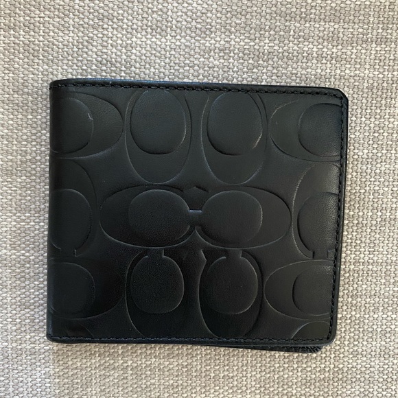 Authentic (NWT) Coach Black Leather Double Billfold Wallet - Picture 1 of 2
